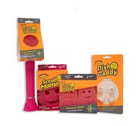 Scrub Daddy Dish Daddy Brosse Vaisselle avec Reservoir, 2 Têtes de Rechange, Scrub Mommy Eponge et Adaptateur, Manche Intégré avec Distributeur Liquide, Brosse Eponge - Rose