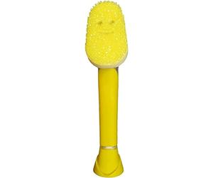 Scrub Daddy Dish Daddy - Brosse Vaisselle avec Reservoir, Éponge de Nettoyage Grattante FlexTexture, Manche Intégré avec Distributeur Liquide Vaisselle, Brosse Eponge et Stand de Support - Jaune