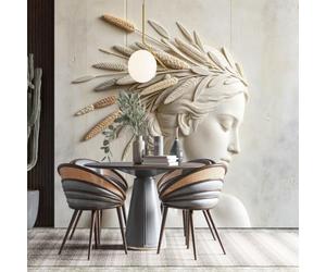 Sculpture De Déesse Grecque Et Romaine Antique, Couronnée De Laurier. Relief 3D, Papier Peint Minimaliste Et Luxueux, Motif Floral, Décoration Murale. Femme En Relief 3D, 400 X 280 Cm / 160 X 112