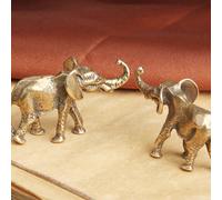 Sculpture de figurine d'éléphant en laiton, décoration vintage mini éléphant avec la trompe levée, ornement animal métallique fait à la main convenant pour la maison et le bureau Taille UniqueCuivre