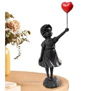 Sculpture de Fille avec des Ballons,Statue de Fille en Ballon Volant, Décor d’étagère de table, Figurines de collection en résine, ballon cœur rouge pour chambre à coucher, salon, salle d'étude, décor