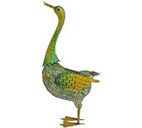 Sculpture de jardin canard animaux solaires pour extérieur grande figurine de décoration de jardin, métal vert jaune, 3x LED 3800K, LxH 40x63 cm