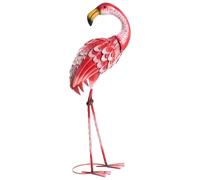 Sculpture de Jardin en Fer Forme d'Oiseau Flamant Rose Faite à Pied Rose Palawan