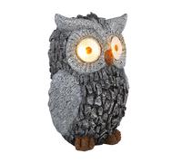 Sculpture de jardin hibou solaire pour décoration de jardin extérieur figurine sculpture batterie grise, plastique, 2x LED 3000K, LxlxH 13,5x11,5x19,5 cm