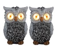 Sculpture de jardin hibou solaire pour l'extérieur sculpture de figurine de décoration de jardin batterie grise, plastique, 2x LED 3000K, LxlxH 13,5x11,5x19,5 cm, lot de 2