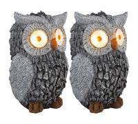 Sculpture de jardin hibou solaire pour l'extérieur sculpture de figurine de décoration de jardin batterie grise, plastique, 2x LED 3000K, LxlxH 13,5x11,5x19,5 cm, lot de 2