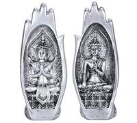Sculpture De Main De Bouddha Zen en Résine, Statue De Bouddha Assis dans la Main, Figurine d'art Rétro en Résine, Décoration De Salon, De Maison Et De Bureau, Ornement(Argent)