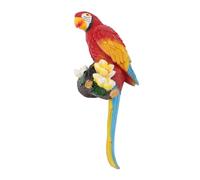 Sculpture de Perroquet en Résine, Figurine D'oiseau, Demi-Visage Suspendu, Décor pour Salon et Jardin, 34x13cm (Rouge)