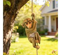 Sculpture de singe suspendu pour décoration de jardin, sculpture de singe en résine se balançant sur une balançoire et grimpant sur une corde, convient pour la décoration de jardin et la décoration d'