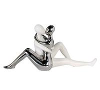 Sculpture moderne Figurine déco Histoire d'amour en céramique blanc/argent Hauteur 16,5 cm Longueur 34,5 cm