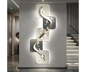 Sculpture Murale 3D avec Éclairage LED, Tableau Décoratif 3D Moderne Mural Lumineux pour Salon Chambre Couloir Entrée, Peinture Suspendue Style Galets pour Hall Style C 39.4" W × 18.1" H(100 × 46 cm)