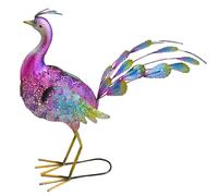 Sculpture solaire de jardin pour décoration de jardin extérieur figure terrasse sculpture batterie au design paon, métal coloré, LED, Lxlxh 62x32x55 cm