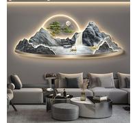 Sculptures murales 3D, Tableau décoratif Lumineux LED de Style Chinois pour Salon, Restaurant et Bureau, Applique Murale Moderne représentant Un Paysage (Style E 80 * 32 cm)