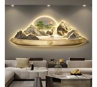 Sculptures murales 3D, Tableau décoratif Lumineux LED de Style Chinois pour Salon, Restaurant et Bureau, Applique Murale Moderne représentant Un Paysage (Style a 120 * 48 cm)