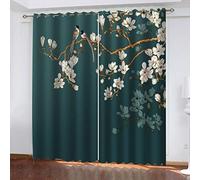 SDALD Lot de 2 Rideau Occultant Motif de Fleurs et d'oiseaux Enfant Thermique Isolants a Oeillets Rideaux Chambre Salon Anti Bruit 140x160cm Impression en 3D Rideaux de Fenêtre