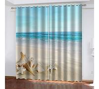 SDALD Lot de 2 Rideaux occultants Conque de Plage étoile de mer avec œillets - Isolation Thermique - Économie d'énergie, Polyester, 200x160cm, pour Salon Chambre à Coucher Salle de Travail