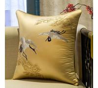 SDFGdtruR Lot de 2 Housses Coussin en Satin brodées, Motif grues japonaises Volantes, taies d'oreiller Traditionnelles, Douces et Confortables(Champagne,45x45cm)