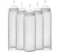 SDFIXINGS Lot de 5 bouteilles à condiments compressibles avec bouchon, distributeurs d'assaisonnement réutilisables pour ketchup, moutarde, sauce chili chaud, huile (blanc 800 ml)