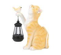 Sdlnklm Lampe Solaire Chat, Statue de Chat D'extérieur, Cadeau, Lampe de Jardin en Résine avec Lanterne Solaire, Figurine de Chat Décorative pour, Orange