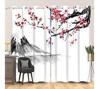 SDOTPMT Rideau de fenêtre de peinture à l'encre japonaise de 42 x 84 pouces, rideaux abstraits de cerisier rouge, rideau traditionnel oriental pour salon chambre à coucher, rideaux occultants, 2