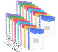 SdreMelo Lot de 16 Pochette Plastique A4 8 Couleurs Pochette Classeur A4 Refermable avec trous de reliure Porte documents A4 avec 5 anneaux de reliure (Vertical-16Pièces)