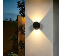 SDUYTDG Applique murale extérieure ronde à LED moderne 10 W, éclairage indirect (haut/bas), 3000 K, noir mat, idéale pour porche, entrée de maison, garage ou terrasse.