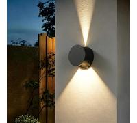 SDUYTDG Applique Murale extérieure Ronde à LED Moderne 10 W, éclairage indirect (Haut/Bas), 3000 K, Noir Mat, idéale pour Porche, entrée de Maison, Garage ou terrasse.