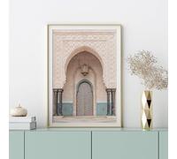 SDVIB Affiche d'architecture islamique, photo de porte marocaine, impression de la mosquée de Marrakech, art mural arabe, images beiges, décoration intérieure (30x40cm/sans cadre)