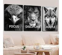 SDVIB Affiche et impressions Aigle Lion Loup Art animalier noir et blanc Peinture sur toile Décoration murale pour salon (50x70cm/3PCS sans cadre)