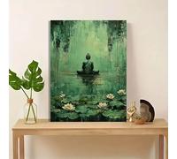 SDVIB Affiche et impressions de la statue de Bouddha en méditation paisible verte, peinture abstraite sur toile, tableau d'art mural pour la décoration de la chambre à coucher (40x60cm/sans cadre)