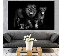 SDVIB Noir et blanc Animal Art toile peinture bébé Lion famille affiche et impressions mur Art photo pour salon décor à la maison23.6 x 35.4" (60x90cm) pas de cadre