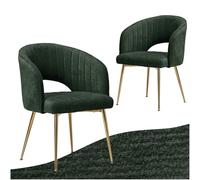 SDXYSTCE Lot de 2 Chaises Salle a Manger - Chenille Moderne Coquillage Cuisine Chaise Scandinave avec Accoudoirs et Dossier Moyen - Doré et Vert Olive