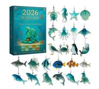 Sea Glass Christmas Countdown Calendar, 24-Day 2026 Advent Tree Ornaments, 24 Days 2026 Countdown Decorations | For Home Apartment Living Room Window Wall Door Office Car Holiday Party Tree