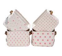 Sea Team Mini-équipe Pliable Nouveau thème Gris et Blanc - Corbeilles de Rangement en Tissu de Coton et Lin 100% Naturel(Pink, 4 pièces)