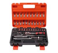 SEAFRONT Jeu de 46 Clés à Douille, Métrique, Entraînement 1/4 Pouce | Acier, Rallonge de Douille, Entretien Domestique et Réparation Automobile, Coffret D'outils à Cliquet, Boîte de Rangement