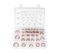 SEAFRONT Kit de 568 rondelles en cuivre à anneau plat, 30 tailles, ensemble d'assortiment de rondelles d'étanchéité plates en cuivre, boîte en plastique transparente