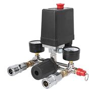 SEAFRONT Pressostat de Compresseur D'air 5-8kg avec Double Manomètres | Vanne de Régulation, Chromée, Tuyau D'échappement 6 Mm, Plage de Fonctionnement 5-8 Kg, Pièce de Rechange pour Atelier,
