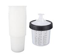SEAFRONT Système de Couvercle de Doublure de Pistolet à Peinture, Ensemble de Gobelets Jetables en ABS pour Pistolet à Peinture, 20,3 Oz 600 ML avec 50 Doublures, 50 Couvercles de Filtre, Mélange