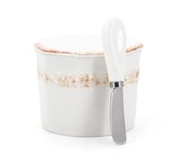 Seahelms Beurrier en céramique avec couvercle et couteau 250 g Beurrier français avec doublure en eau pour beurre frais, doux et tartinable
