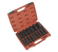 Sealey AK5816M Douille Impact Set 16pc 1/2" Sq Drive Métrique Longue - Rouge, 1/2 Inch