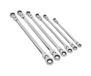 Sealey Ak63832 Flexi-Head Double End Ratchet Ring Spanner Set 6Pc X-Long Metric