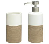 Sealskin Ensemble combiné Doppio: Distributeur de savon et gobelet, en porcelaine, Ton sable