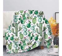 SEANATIVE Couverture en flanelle pour l'automne, l'hiver, le printemps, toutes saisons, chaude, pelucheuse, légère, imprimé cactus, blanc, taille 3XL