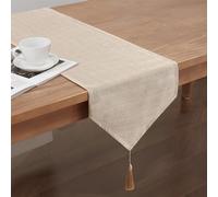 SEASHORE TREE Chemin de Table Beige en Lin, Linge de Table Haut de Gamme, uni, Facile d'entretien, pour Noël, Anniversaire, Mariage, décoration Festive, 35 x 180 cm