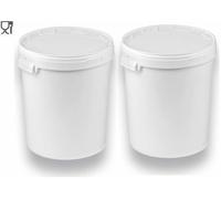 Seau 30 L Blanc Silplast Lot de 2 pièces avec couvercle en plastique alimentaire empilables pour stockage de lait de farine
