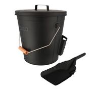 Seau à cendres 24L - Seau à charbon - Avec pelle - Acier - Poignée de transport en bois - Cheminée Poêle et Barbecue