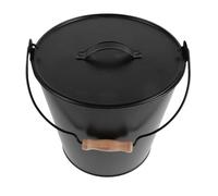 Seau à Cendres avec Couvercle et Poignée Bois pour Cheminée en Métal | Réduit la Poussière, Retient les Braises Chaudes, Design Rustique, Usage Foyer Intérieur, Barbecue et Poêle à Pellets