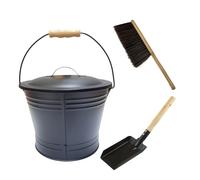 Seau à cendres en métal avec couvercle - Ensemble de seau à cendres robuste avec pelle et balai, sans danger pour les cendres chaudes | pour cheminée, poêle à bois, feu de camp, terrasse, jardin, fête