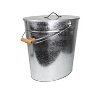 Seau à cendres galvanisé avec couvercle, 24 l, seau à charbon avec poignée de transport, seau de cheminée pour charbon et cendres, seau polyvalent pour l'intérieur et l'extérieur, cheminée, barbecue