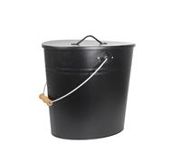 Seau à cendres noir avec couvercle, 24 l, accessoires de cheminée, seau à charbon avec poignée de transport, seau de cheminée pour cendres, seau polyvalent pour l'intérieur et l'extérieur, cheminée,